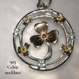 Sterling & Gold Pl CZ Shamrock Pendant on new 18in 925 italy chain